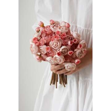 Soulfloral Artificial Ranunculus Flowers (18 Pieces, Dusty Rose), Silk Mini Bouquets for Home Decor, Wedding, Table Centerpiece and Bridal Shower, Faux DIY Floral Arrangements MG4