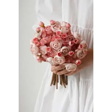 Soulfloral Artificial Ranunculus Flowers (18 Pieces, Dusty Rose), Silk Mini Bouquets for Home Decor, Wedding, Table Centerpiece and Bridal Shower, Faux DIY Floral Arrangements MG4