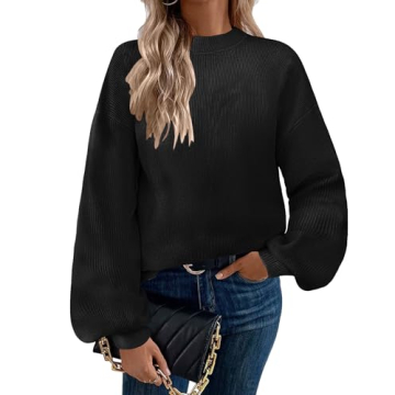 Zeagoo Women's Chic Long Sleeve Turtleneck Pullover Sweater in Floral Design Black