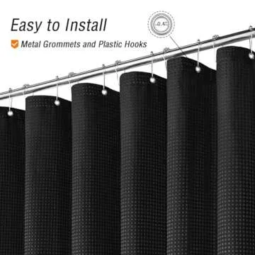 Gibelle Black Shower Curtain, Waffle Weave Textured Fabric Shower Curtain for Bathroom - Soft Cloth & Hotel Spa Luxury, Water Repellent, Machine Washable, 72X72, Black