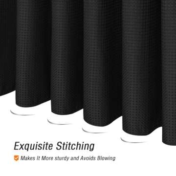 Gibelle Black Shower Curtain, Waffle Weave Textured Fabric Shower Curtain for Bathroom - Soft Cloth & Hotel Spa Luxury, Water Repellent, Machine Washable, 72X72, Black