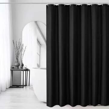 Gibelle Black Shower Curtain, Waffle Weave Textured Fabric Shower Curtain for Bathroom - Soft Cloth & Hotel Spa Luxury, Water Repellent, Machine Washable, 72X72, Black