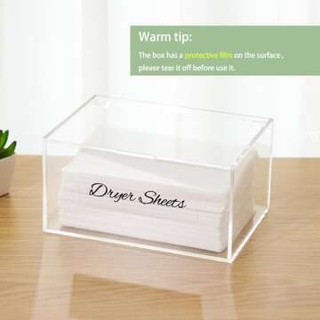 Acrylic Dryer Sheet Container for Laundry Room,Dryer Sheet Holder ,Dryer Sheet Dispenser with Lid for Laundry Storage Containers and Decor,Clear Dryer Sheet Box for Bathroom,Fabric Sheet Holder