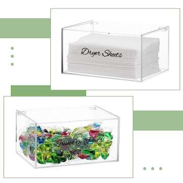 Acrylic Dryer Sheet Container for Laundry Room,Dryer Sheet Holder ,Dryer Sheet Dispenser with Lid for Laundry Storage Containers and Decor,Clear Dryer Sheet Box for Bathroom,Fabric Sheet Holder