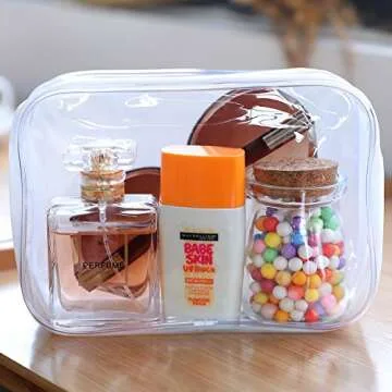 Pangda 5 Pack Clear PVC Zippered Toiletry Carry Pouch Portable Cosmetic Makeup Bag for Vacation, Bathroom and Organizing (Small, White)