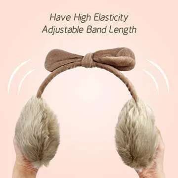 POXIMI Women Winter Earmuffs Girl Ski Adjustable Ear Covers for Kid Cute Bow Ear Warmer Outdoor Earmuff Fleece Lining (B-Khaki, ONE SIZE)