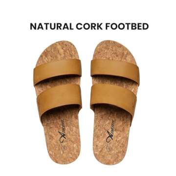 Athlefit Women's Two Strap Beach Slide Sandals Summer Brown Comfortable Sandals With Arch Support Footbed Slides Size 7.5