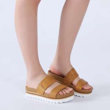 Athlefit Women's Two Strap Beach Slide Sandals Summer Brown Comfortable Sandals With Arch Support Footbed Slides Size 7.5