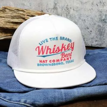 WHISKEY BENT HAT CO. The Cali Adjustable Snapback Western Lifestyle Trucker Hat, High Profile (US, Alpha, One Size, One Size, White)
