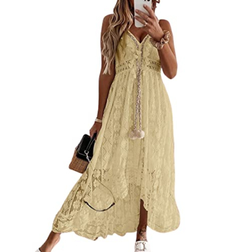 CUPSHE Women's Yellow Lace Maxi Dress - Perfect Summer Beach & Wedding Guest Dress