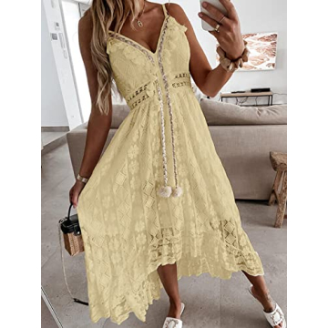 CUPSHE Women's Yellow Lace Maxi Dress Summer Beach Wedding
