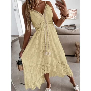CUPSHE Women's Yellow Lace Maxi Dress Summer Beach Wedding