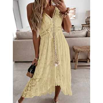 CUPSHE Women's Yellow Lace Maxi Dress Summer Beach Wedding
