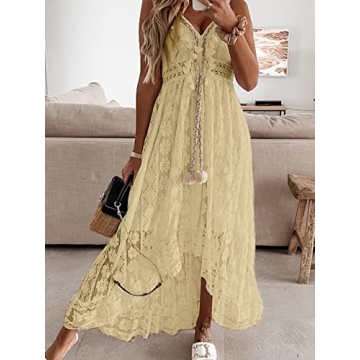 CUPSHE Women's Yellow Lace Maxi Dress Summer Beach Wedding