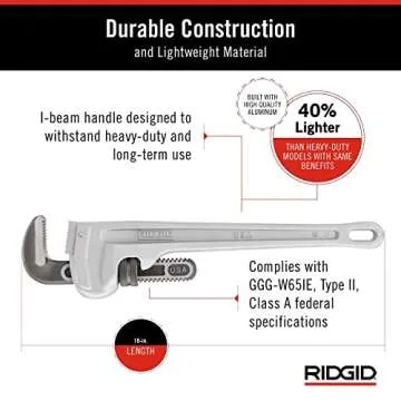 RIDGID 31100 Model 818 Aluminum Straight Pipe Wrench, 18-inch Plumbing Wrench