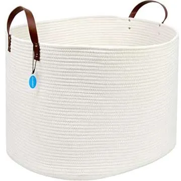 Casaphoria Extra Large Woven Cotton Rope Storage Basket for Organizing Towels Blanket Laundry Basket...