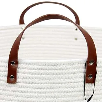 Casaphoria Extra Large Woven Cotton Rope Storage Basket for Organizing Towels Blanket Laundry Baskets for Bathroom,White Tall Laundry Basket for bedroom,Woven Hampe with Handles for Living Room