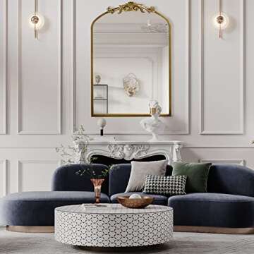 AIXI HOME Vintage Gold Arched Mirror 24"x36", Traditional Arendahl Antique Mirror with Ornate Metal ...