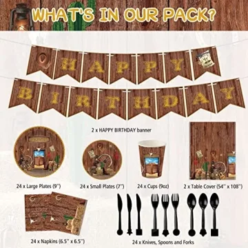 172 Pcs Western Party Supplies for Birthday Celebrations
