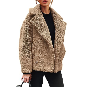 PRETTYGARDEN Womens 2024 Winter Fashion Sherpa Coats Lapel Fleece Jacket Long Sleeve Pockets Faux Fu...