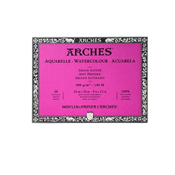 Arches Watercolor Block 9x12-inch Natural White 100% Cotton Paper - 20 Sheets of 140 lb Arches Hot P...