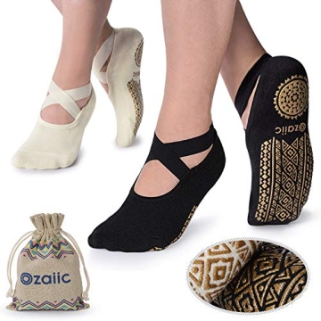 Ozaiic Yoga Socks for Women - Non-Slip Grips & Straps for Pilates, Dance & More!