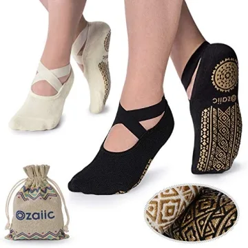 Ozaiic Yoga Socks for Women - Non-Slip Grips & Straps for Pilates, Dance & More!