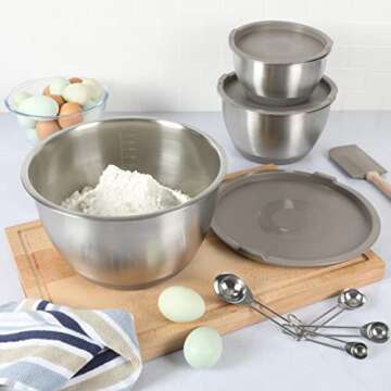 Martha Stewart Rhinewell Mirror Polish 6 Piece Stainless Steel Mixing Bowls with Lid and Non-Slip Ba...