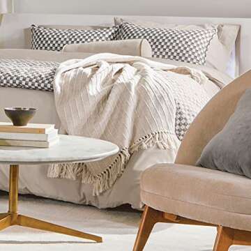 Nate Home by Nate Berkus Lightweight Textured Weave Cotton Throw Blanket with Fringe 50” x 60” N...