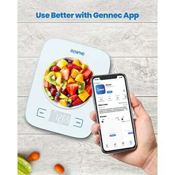 RENPHO Nutrition Food Scale, Digital Ounces and Grams, Bluetooth Smart Kitchen Scale with APP for Meal Prep Baking Coffee Making, LED Display Waterproof Panel,22lb/10kg