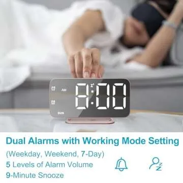 Elegant Slim LED Alarm Clock with USB Charging and Mirror