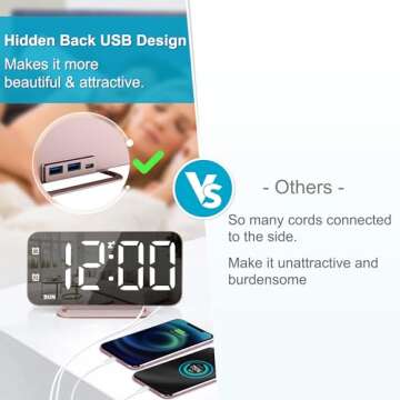 Elegant Slim LED Alarm Clock with USB Charging and Mirror