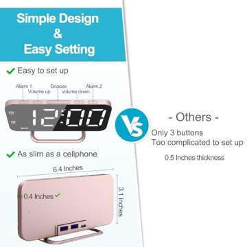 Elegant Slim LED Alarm Clock with USB Charging and Mirror