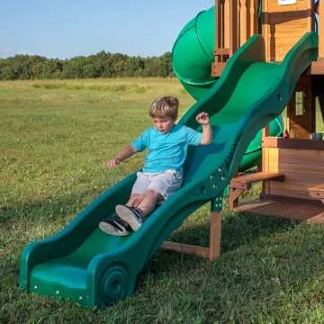 Backyard Discovery, Cedar Cove Wood Swing Set, Playground Fort, Chalkboard, Telescope, Dual Slide, Kitchenette, Wide Swing Lanes, 5ft Rock Wall, Step Ladder