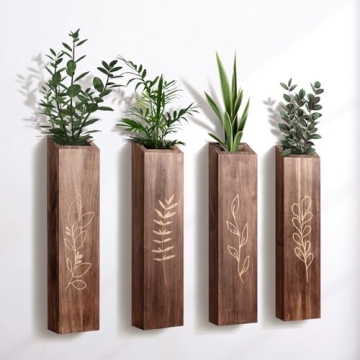 4 Pack Wood Indoor Wall Planter, Modern Wall Decor for Living Room Bedroom, Farmhouse Pocket Wall Va...
