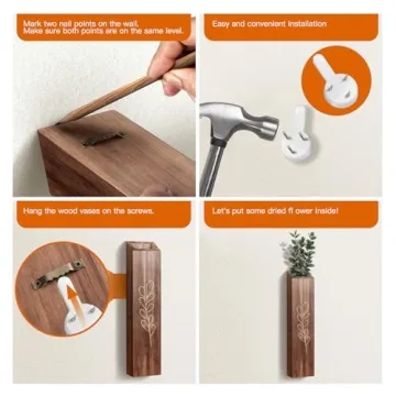 4 Pack Wood Indoor Wall Planter, Modern Wall Decor for Living Room Bedroom, Farmhouse Pocket Wall Vases for Dried Flowers and Faux Greenery Plants - Brown