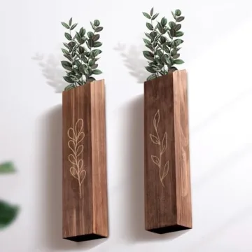4 Pack Wood Indoor Wall Planter, Modern Wall Decor for Living Room Bedroom, Farmhouse Pocket Wall Vases for Dried Flowers and Faux Greenery Plants - Brown