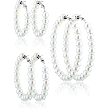 3 Pair Faux Pearl Hoop Earrings Set – Perfect Gift for Women and Brides