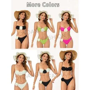 OYOANGLE Women's 2 Piece 3D Rose Bikini Swimsuit Spaghetti Strap High Waisted Bathing Suit Beachwear Black Medium