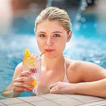 CREATIVELAND Highball Beverage Glasses Set of 6 Romantic PINK Colored Thick & Heavy Base Big Capacity 14.87oz|440ml, Drinking Glass Tumblers for Iced Tea, Water, Soda & Juice and Cocktails etc