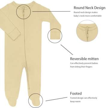 GUISBY Footed Long Sleeve Baby Pajamas with Zipper Cotton Infant Sleepers Light Grey+Apricot 12-18 M...