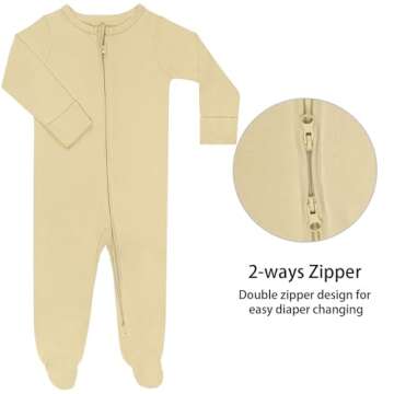 GUISBY Footed Long Sleeve Baby Pajamas with Zipper Cotton Infant Sleepers Light Grey+Apricot 12-18 Months