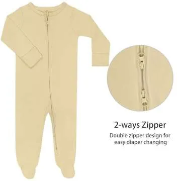 GUISBY Footed Long Sleeve Baby Pajamas with Zipper Cotton Infant Sleepers Light Grey+Apricot 12-18 Months
