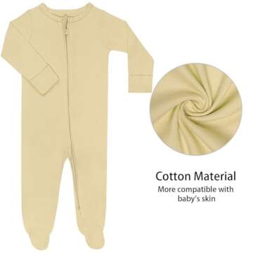 GUISBY Footed Long Sleeve Baby Pajamas with Zipper Cotton Infant Sleepers Light Grey+Apricot 12-18 Months