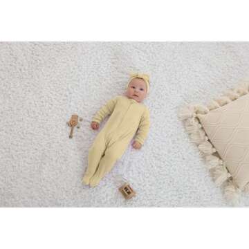 GUISBY Footed Long Sleeve Baby Pajamas with Zipper Cotton Infant Sleepers Light Grey+Apricot 12-18 Months