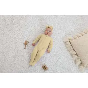 GUISBY Footed Long Sleeve Baby Pajamas with Zipper Cotton Infant Sleepers Light Grey+Apricot 12-18 Months