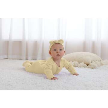 GUISBY Footed Long Sleeve Baby Pajamas with Zipper Cotton Infant Sleepers Light Grey+Apricot 12-18 Months