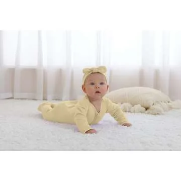 GUISBY Footed Long Sleeve Baby Pajamas with Zipper Cotton Infant Sleepers Light Grey+Apricot 12-18 Months