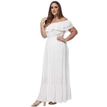 Anna-Kaci Women's Plus Size Bohemian Ruffle Off The Shoulder Stretchy Empire Waist Maxi Long Dress, White, X-Large