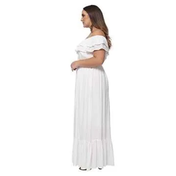 Anna-Kaci Women's Plus Size Bohemian Ruffle Off The Shoulder Stretchy Empire Waist Maxi Long Dress, White, X-Large